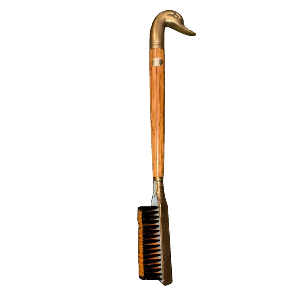 Vintage Brass Duck Head Brush Andre Sadek‎ Lint Shoe With Leather Hanging Strap